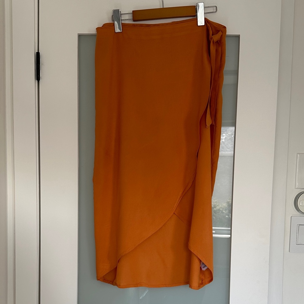 Women's Orange Wrap Midi Skirt